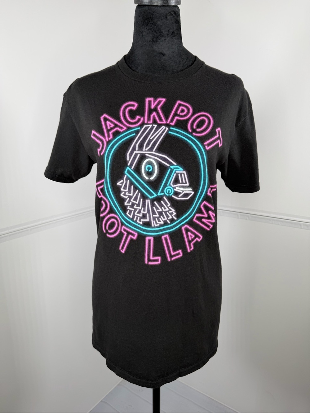 Fortnite Jackpot Loot Llama Graphic T-Shirt Black Medium Neon Gamer Tee